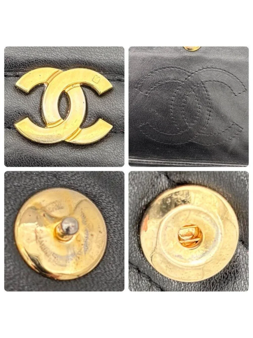 Chanel Mademoiselle Chain Shoulder Bag Black Leather Gold